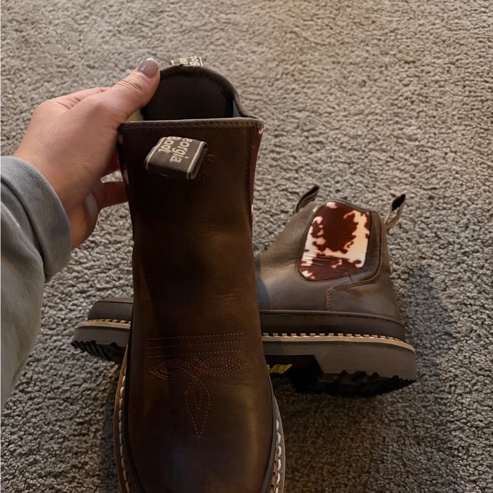 Georgia Boot Cow Brown and White Leather Boots - Picture 5 of 6